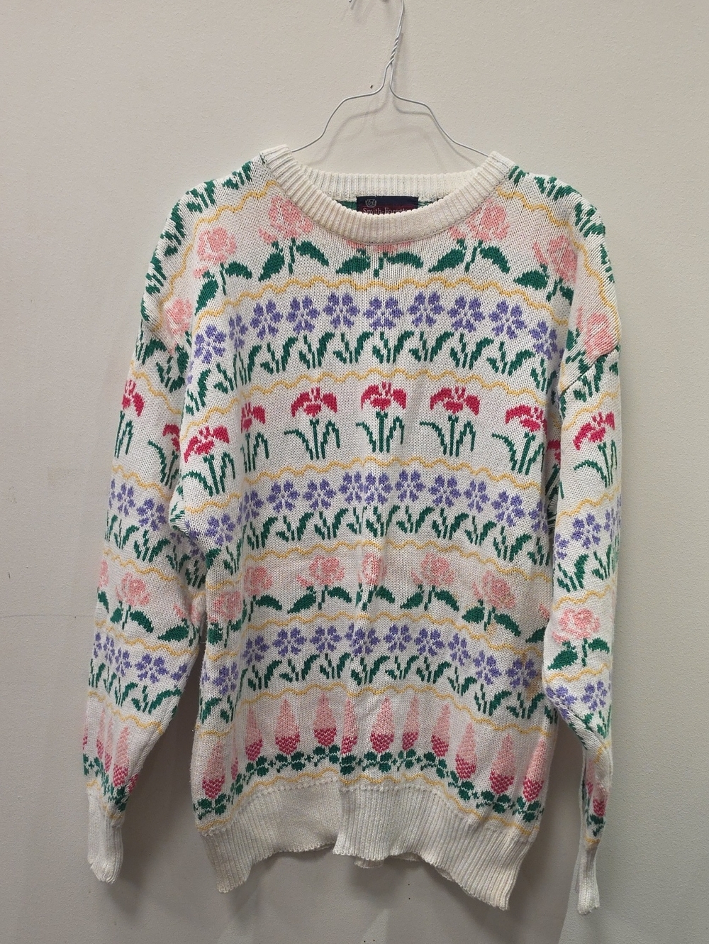 floral intarsia mock neck 90s Chunky Floral Knit Like Cottagecore & Grandmacore